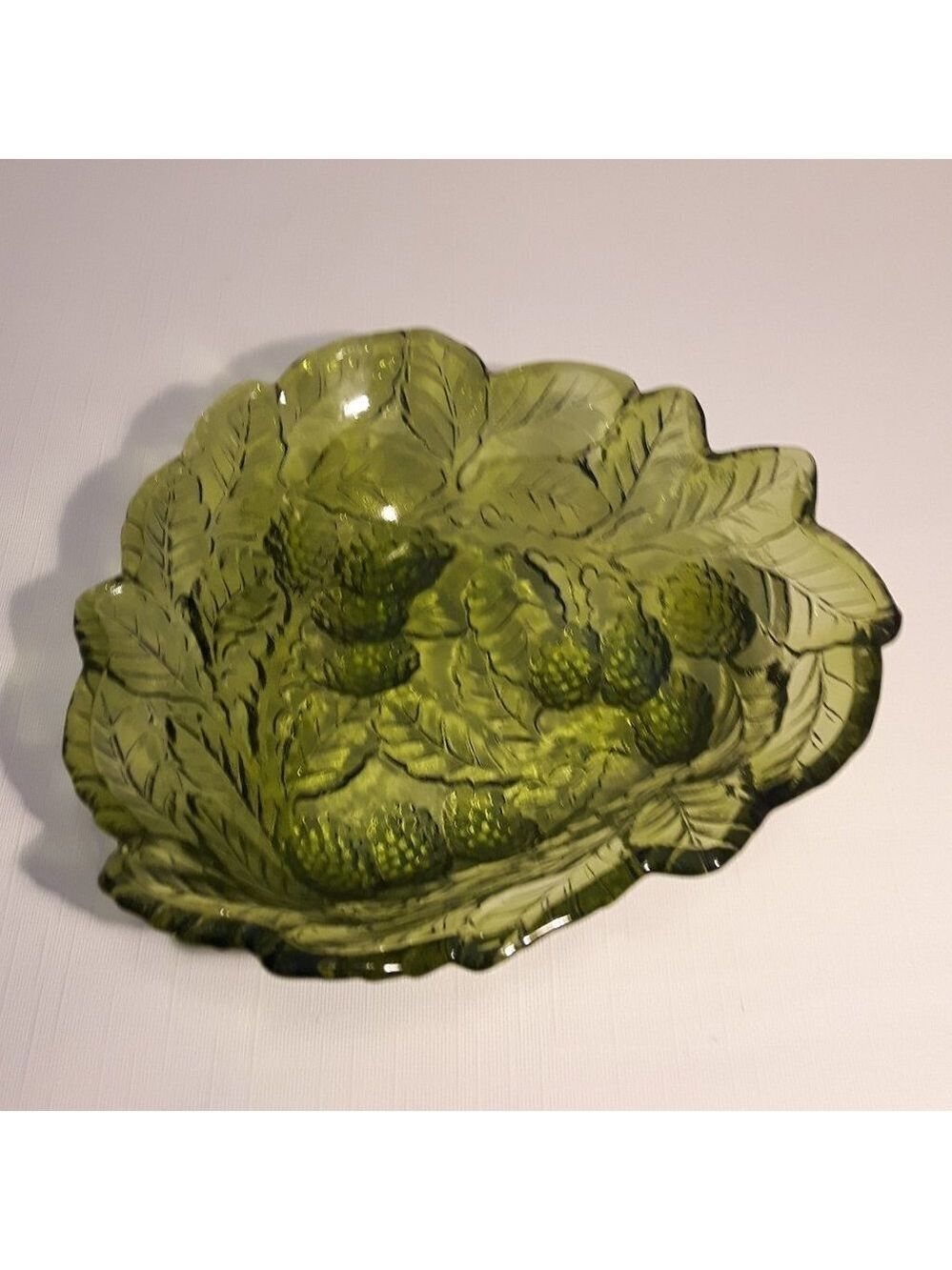 Green Glass Candy Dish Serving Dish Raspberry